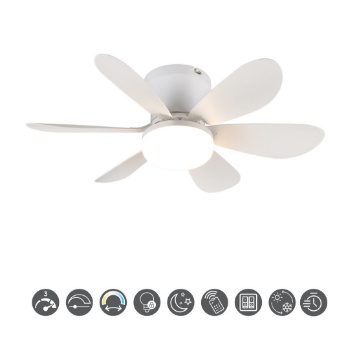 Immagine di Ventilatore 6 Pale Da Soffitto Bianco Con Luce Led CCT 8w Lund Trio