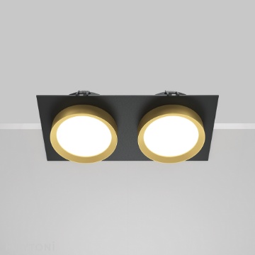 Immagine di Faretto Incasso 2 Luci Gx53 Nero Oro Hoop Maytoni