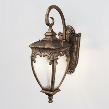 Immagine di Applique Da Parete Lanterna Classica Oro Nero Verso Giù Fleur IP44 Maytoni