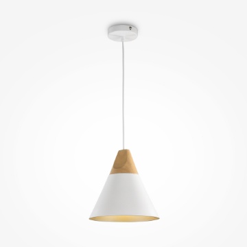 Immagine di Sospensione Bicones Cono Metallo Bianco e Legno Maytoni