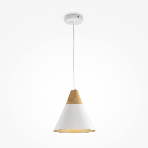 Immagine di Sospensione Bicones Cono Metallo Bianco e Legno Maytoni