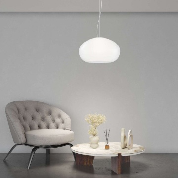 Immagine di Lampada A Sospensione Cucina Boccia Vetro Bianco Latte 42cm Casper Top Light