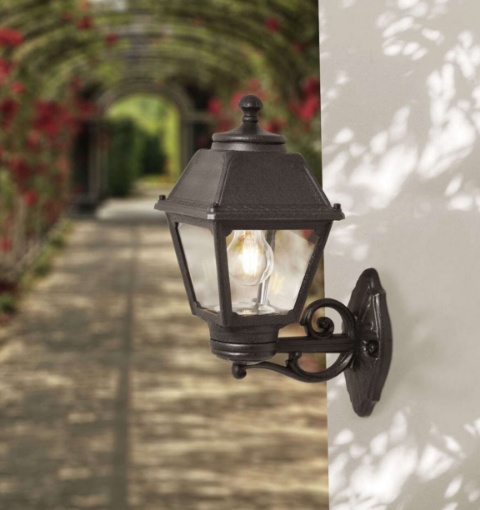 Immagine di Lanterna Da Parete Classica Per Esterni Resina Nero IP55 Alba Top Light