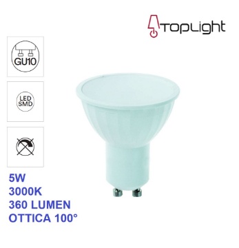 Immagine di Lampadina GU10 Led 5W 3000K 360Lm Luce Calda Ottica 100 Top Light