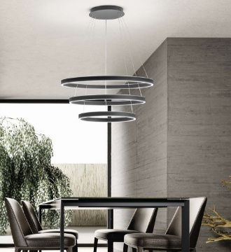 Immagine di Lampadario Nero Con 3 Cerchi Led 125w 3000k Dimmerabile Criseide S3 Gea Luce