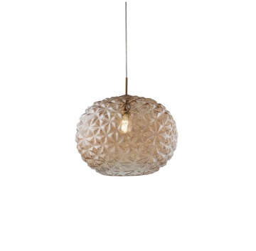 Immagine di Sospensione Moderna Globo Vetro Ambra Decori Geometrici Denice 40 cm