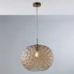 Immagine di Sospensione Moderna Globo Vetro Ambra Decori Geometrici Denice 40 cm