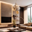 Immagine di Lampadario Verticale Con Sfere Vetro Ambra Trasparente Globe 4xE14
