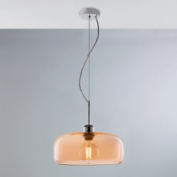 Immagine di Sospensione Rotonda Cromo Vetro Ambra Muse Diam. 32 cm