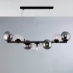 Immagine di Lampadario Orizzontale Nero Con Sfere Vetro Trasparente Fume Loop 7 Luci E14
