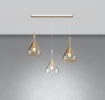 Immagine di Lampadario Binario Ottone 3 Luci Con Vetri Cono Ambra Trasparente Kona Top Light