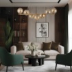 Immagine di Lampadario Oro Con Sfere Ambra 7 Luci Per Tavolo Loop Leolux