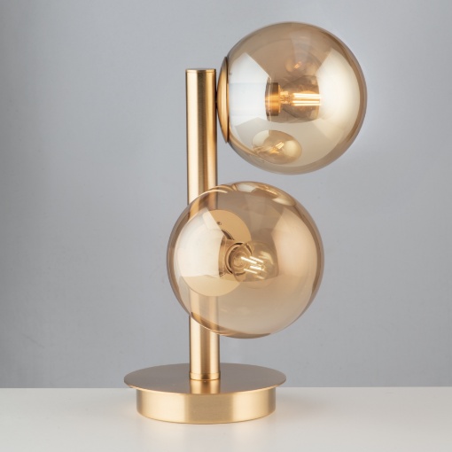 Immagine di Lampada Da Tavolo Oro Due Sfere Ambra Loop Leolux 2xE14