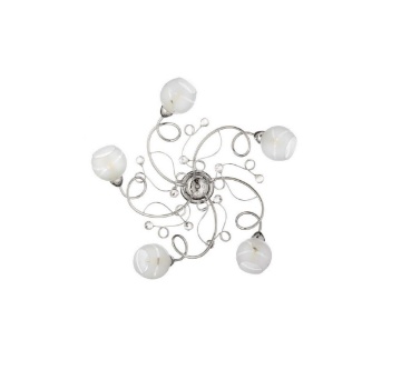 Immagine di Plafoniera Capri 5 Luci Con Sfere Vetro Bianco e Cristalli Leo Lux