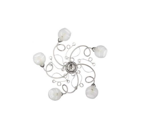 Immagine di Plafoniera Capri 5 Luci Con Sfere Vetro Bianco e Cristalli Leo Lux