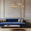 Immagine di Lampadario Archi Dorati Con 6 Sfere Ambra Per Soggiorno Ring Leo Lux