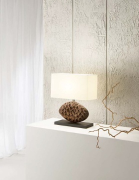 Immagine di Lampada Da Tavolo Legno Acacia Design Con Paralume Fan Europe