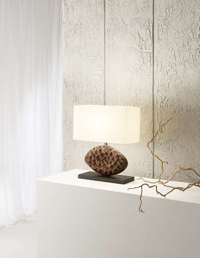 Immagine di Lampada Da Tavolo Legno Acacia Design Con Paralume Fan Europe