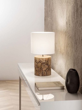 Immagine di Lume Tronco Legno Naturale Con Paralume Bianco Xylo Fan Europe