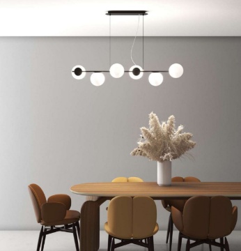 Immagine di Lampadario Lineare Nero Con Sfere Bianche Per Tavolo Holly Top Light