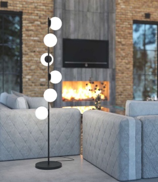 Immagine di Piantana Moderna Nera Con 6 Sfere Vetro Bianco Holly Top Light