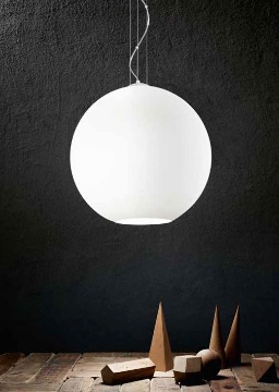 Immagine di Lampadario Grande Boccia Vetro Sfera Bianca 50 cm Ufo Perenz 8548