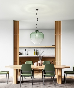 Immagine di Lampadario Boccia Vetro Verde Sfumato 50 cm Big Bowl Perenz 6667