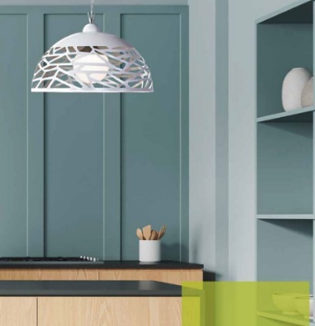 Immagine di Lampadario Da Cucina Cupola Bianca 40 cm Metallo Taglio Laser Trial ATL