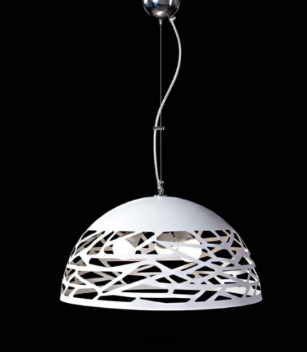 Immagine di Lampadario Per Tavolo Cucina Cupola 50cm Metallo Bianco Moderno Trial