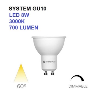 Immagine di Lampadina GU10 System Dimmerabile Led 8W 3000K 700Lm Ottica 60 Beneito