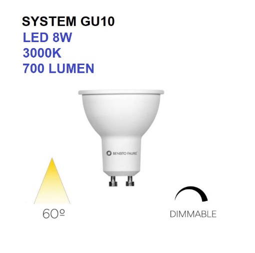 Immagine di Lampadina GU10 System Dimmerabile Led 8W 3000K 700Lm Ottica 60 Beneito