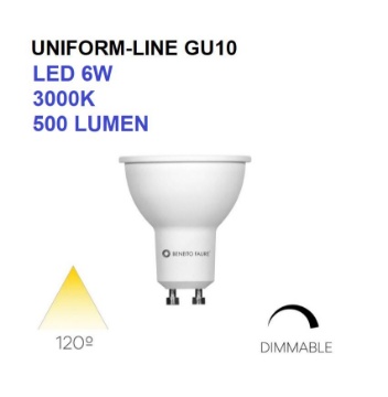 Immagine di Lampadina GU10 LED 6W 3000K Luce Calda Dimmerabile 120° Uniform Line Beneito