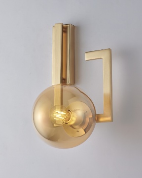 Immagine di Applique Squadrata Oro Con Sfera Vetro Ambra Looper Leolux