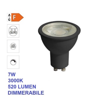 Immagine di Lampadina GU10 LED 7w 3000k Luce Calda Ottica 60 Dimmerabile Nera