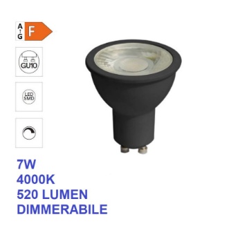 Immagine di Lampadina GU10 LED 7w 4000k Luce Neutra Ottica 60° Dimmerabile Nera