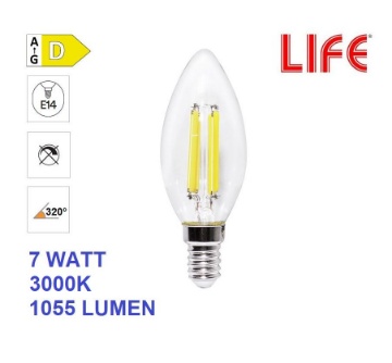 Immagine di Lampadina LED Candela C35 E14 7W 1055 Lumen 3000K Life Electronics