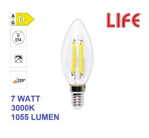 Immagine di Lampadina LED Candela C35 E14 7W 1055 Lumen 3000K Life Electronics
