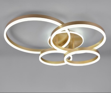 Immagine di Plafoniera Led 4 Cerchi Dorati Drake 50w 2700k 6500k Dimmerabile Con Telecomando