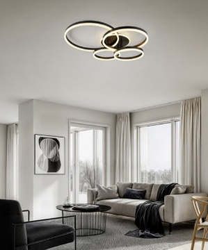 Immagine di Plafoniera Drake Cerchi Neri Led Dimmerabile 50w 2700k 6500k Con Telecomando