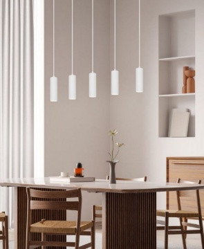 Immagine di Lampadario Moderno Per Tavolo 5 Cilindri Rigati GU10 Soka Trio