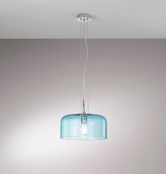 Immagine di Lampadario Per Cucina Sospensione Vetro Blu Moderno Gibus 30 cm Fan Europe