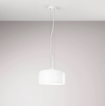 Immagine di Sospensione Rotonda Bianca In Vetro Per Cucina 30 cm Gibus Fan Europe