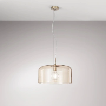 Immagine di Lampadario Rotondo Per Salotto Vetro Ambra 40 cm Gibus Fan Europe