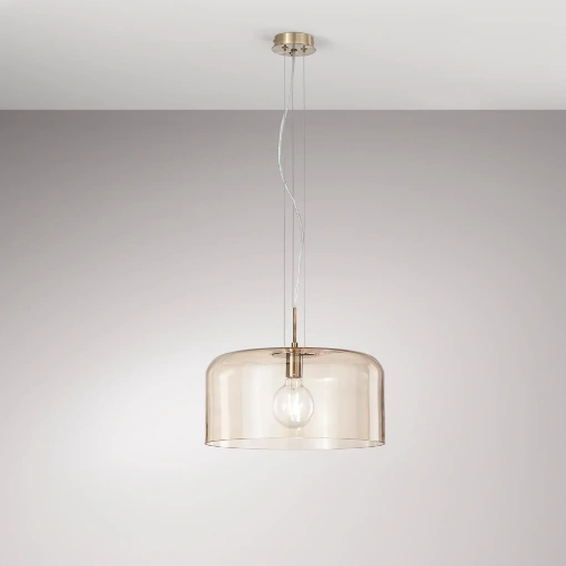 Immagine di Lampadario Rotondo Per Salotto Vetro Ambra 40 cm Gibus Fan Europe