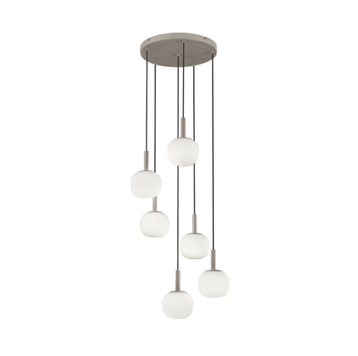 Immagine di Lampadario Rotondo Sabbia 6 Sfere Vetro Per Salotto Eris Fan Europe