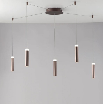 Immagine di Lampadario Decentrato A Ragno 5 Cilindri Bronzo Led 4000k Candle PL5 Fan Europe