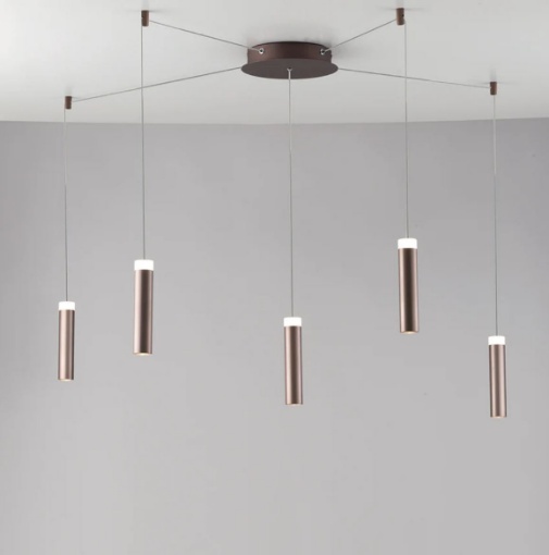 Immagine di Lampadario Decentrato A Ragno 5 Cilindri Bronzo Led 4000k Candle PL5 Fan Europe