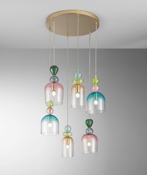 Immagine di Lampadario Oro A Cascata Con Vetri Multicolor Per Salone Moderno Gaudì Fan Europe