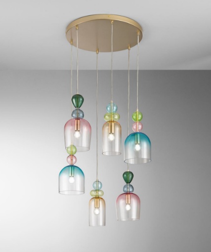 Immagine di Lampadario Oro A Cascata Con Vetri Multicolor Per Salone Moderno Gaudì Fan Europe