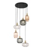 Immagine di Lampadario Egadi Cascata Bocce Vetro Rigato Ambra Fume Per Salone Fan Europe